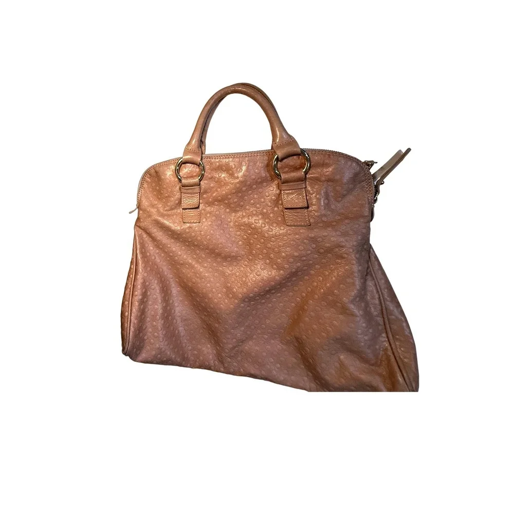 Laura Di Maggio Pebbled Leather Satchel‎ Purse Tan Gold Hardware Made in Italy